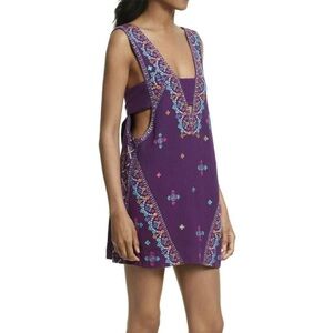 Free People Purple Embroidered Mini Dress